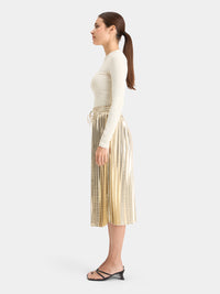 Pleated shiny midi skirt