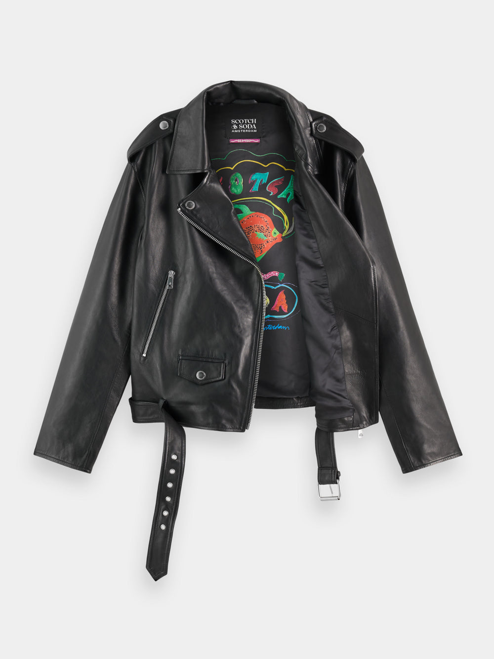 Oversized leather biker jacket - Scotch & Soda AU