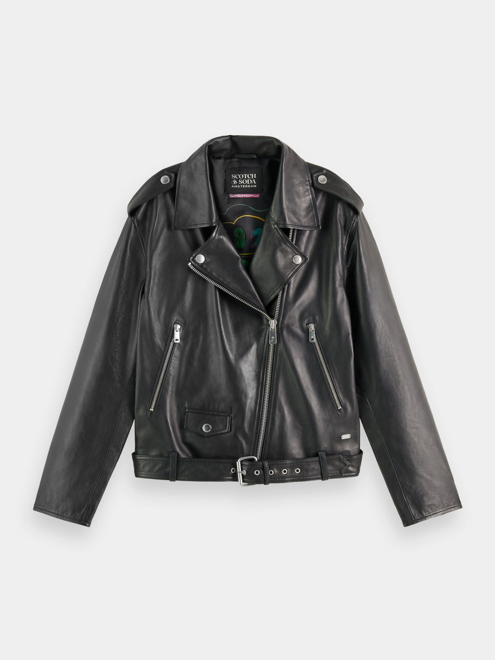 Oversized leather biker jacket - Scotch & Soda AU