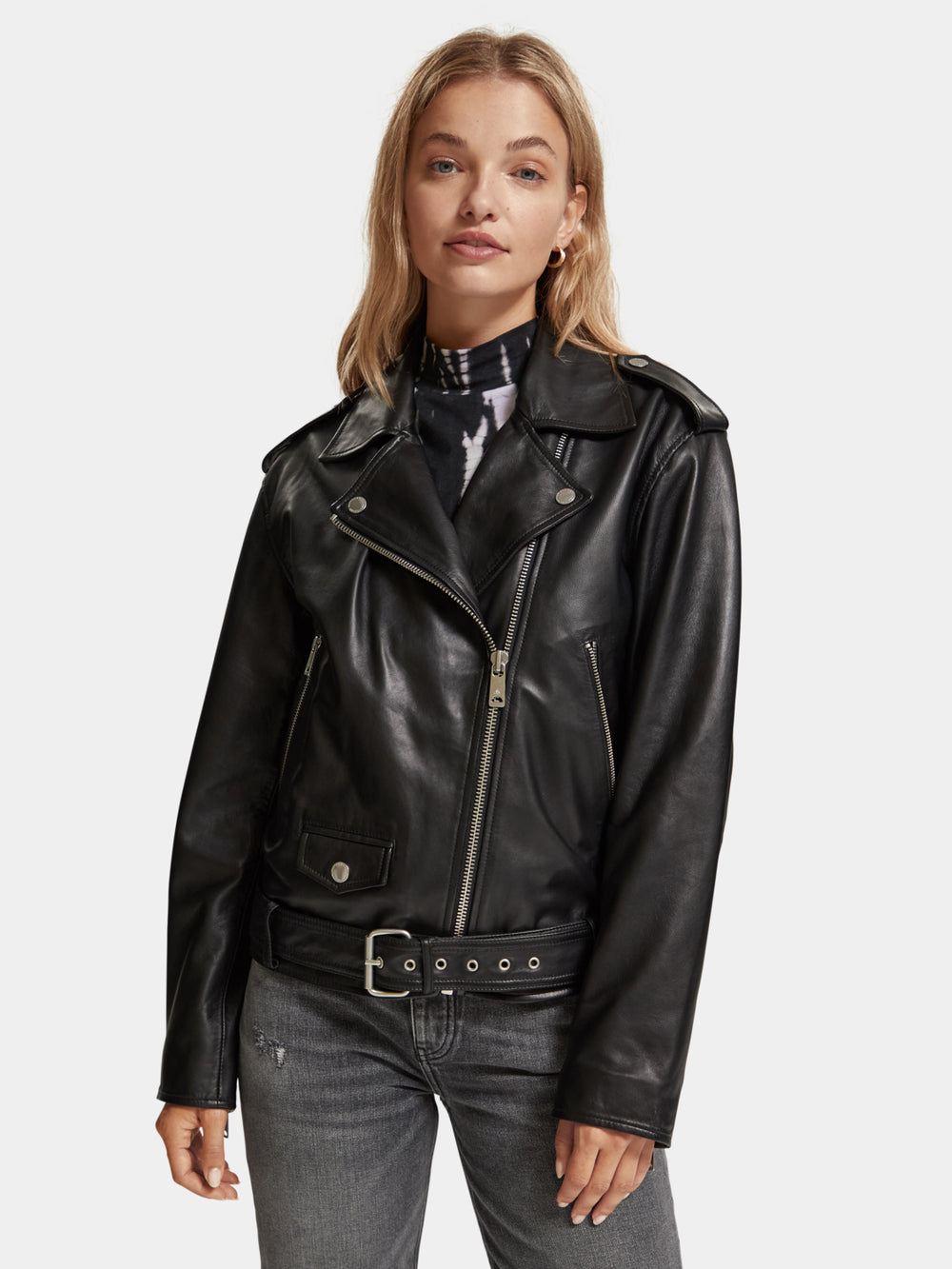 Oversized leather biker jacket - Scotch & Soda AU