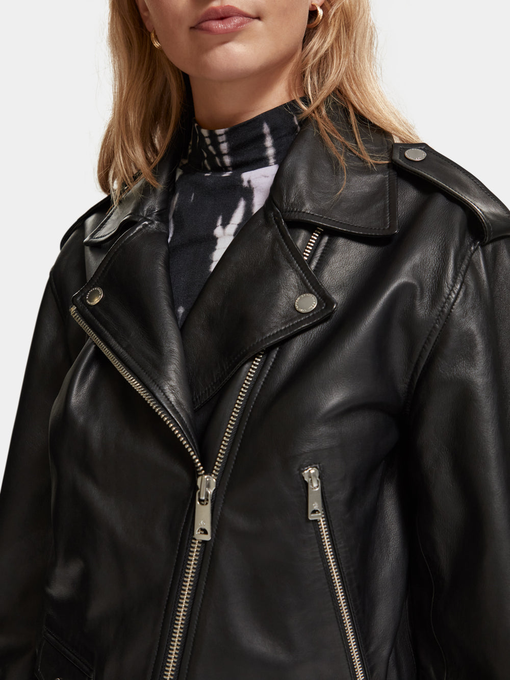 Oversized leather biker jacket - Scotch & Soda AU