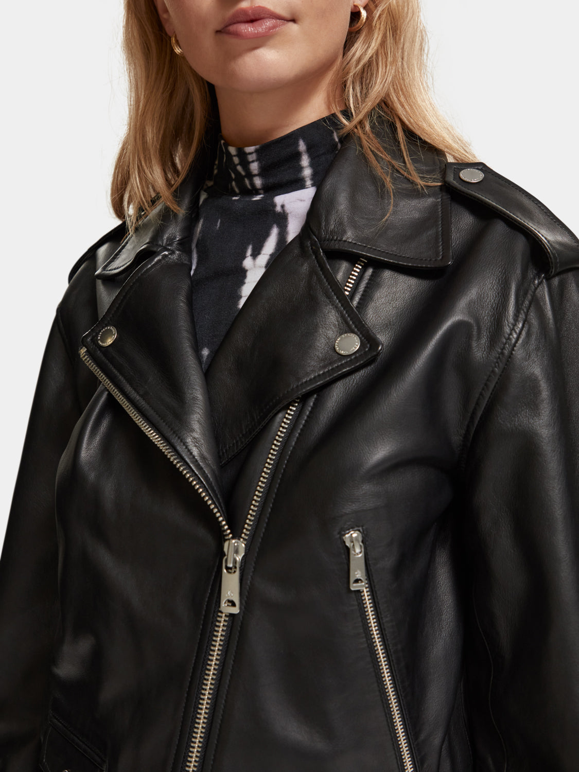 Oversized leather biker jacket - Scotch & Soda AU