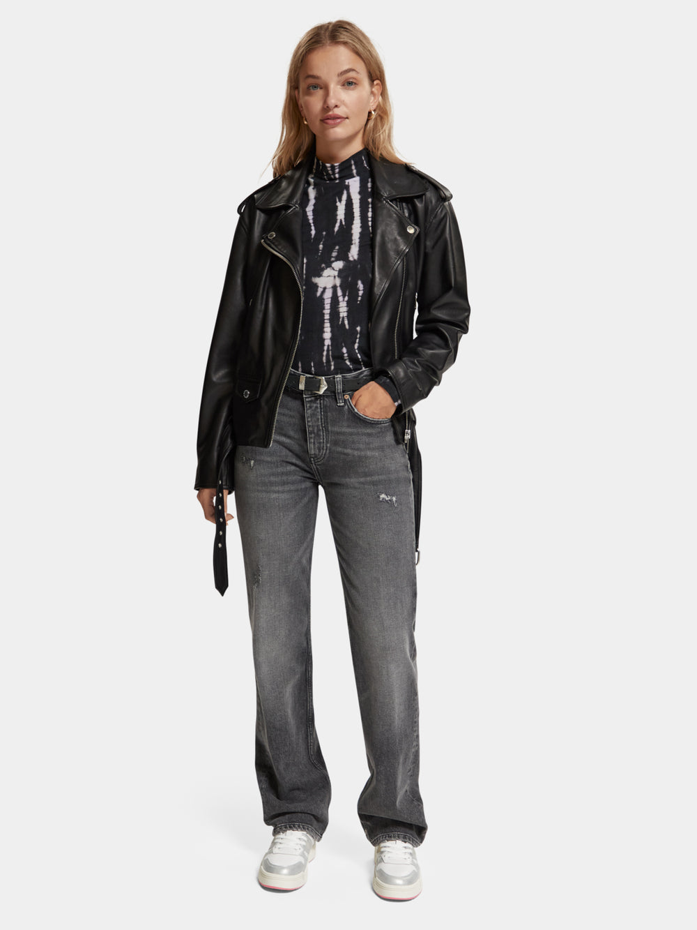 Oversized leather biker jacket - Scotch & Soda AU