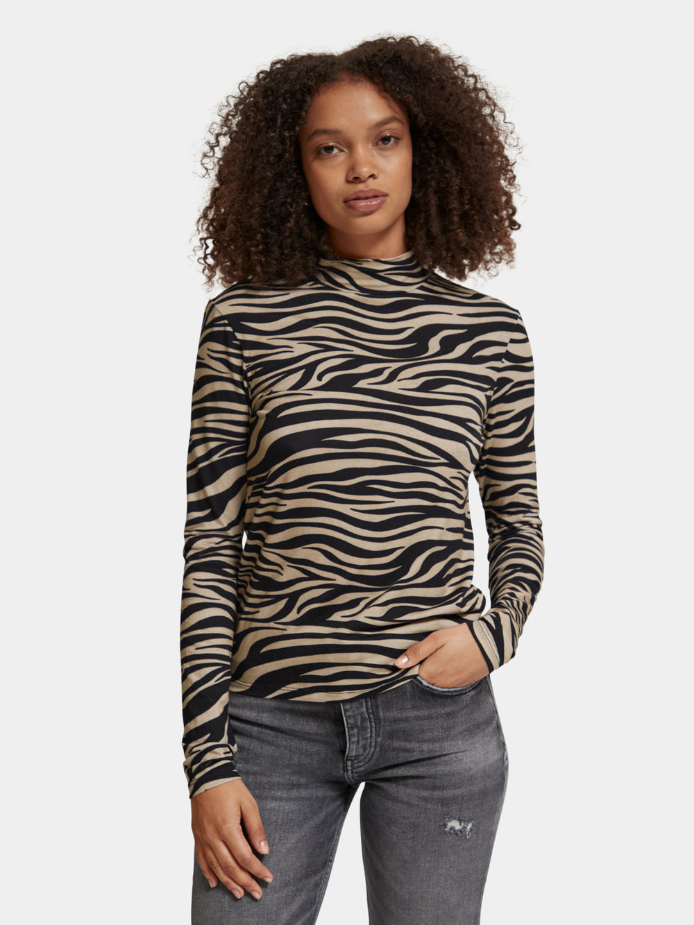 Printed long-sleeved mock neck top - Scotch & Soda AU