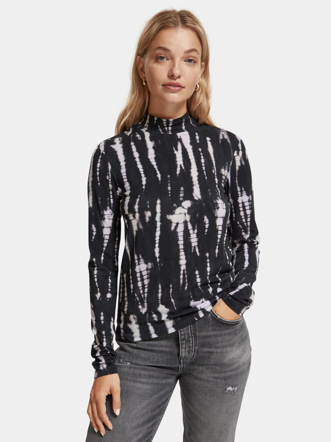 Printed long-sleeved mock neck top - Scotch & Soda AU