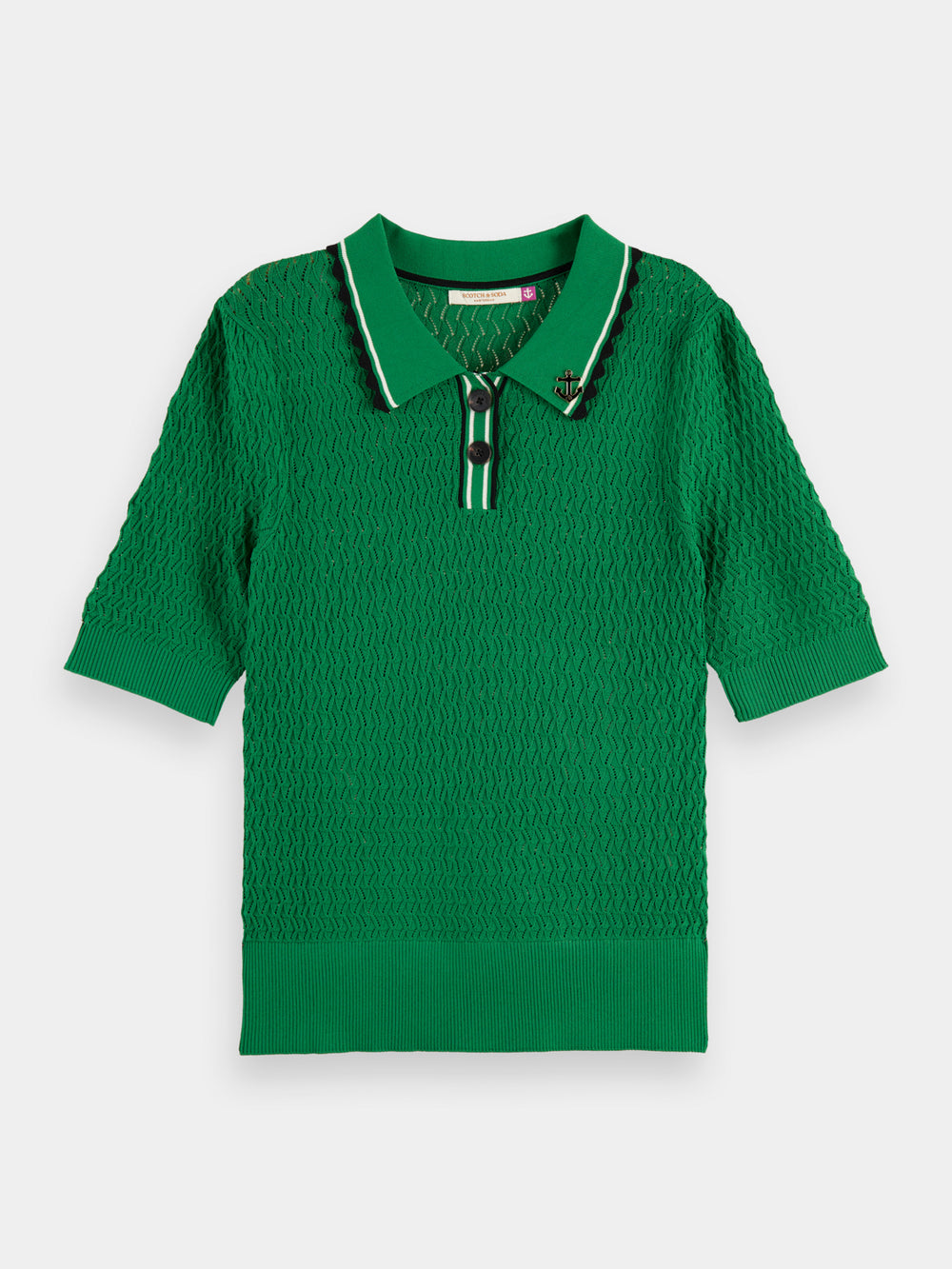 Pointelle collared knitted polo shirt - Scotch & Soda AU