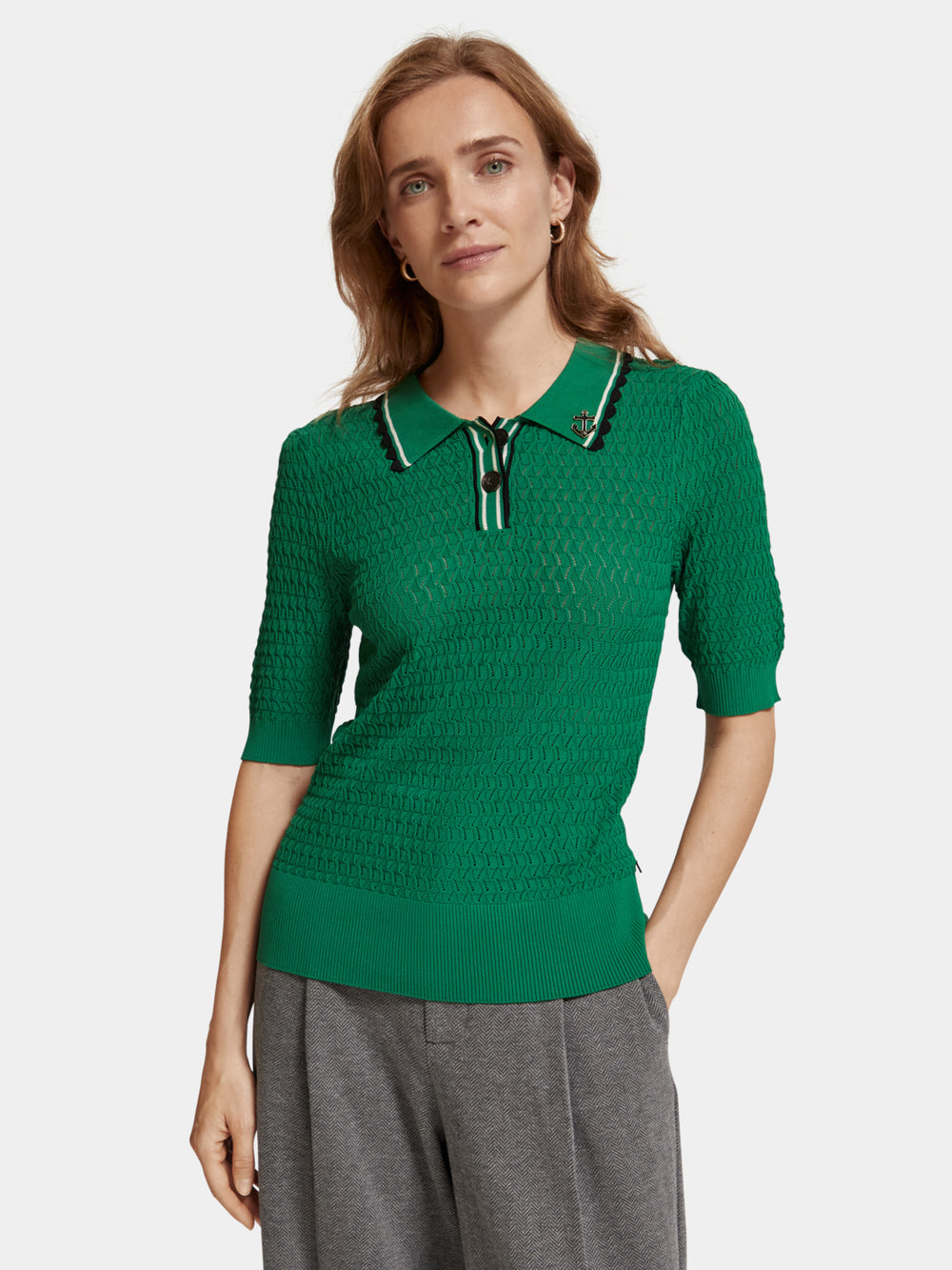 Pointelle collared knitted polo shirt - Scotch & Soda AU