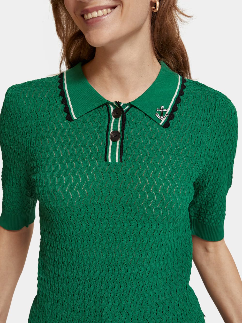 Pointelle collared knitted polo shirt - Scotch & Soda AU