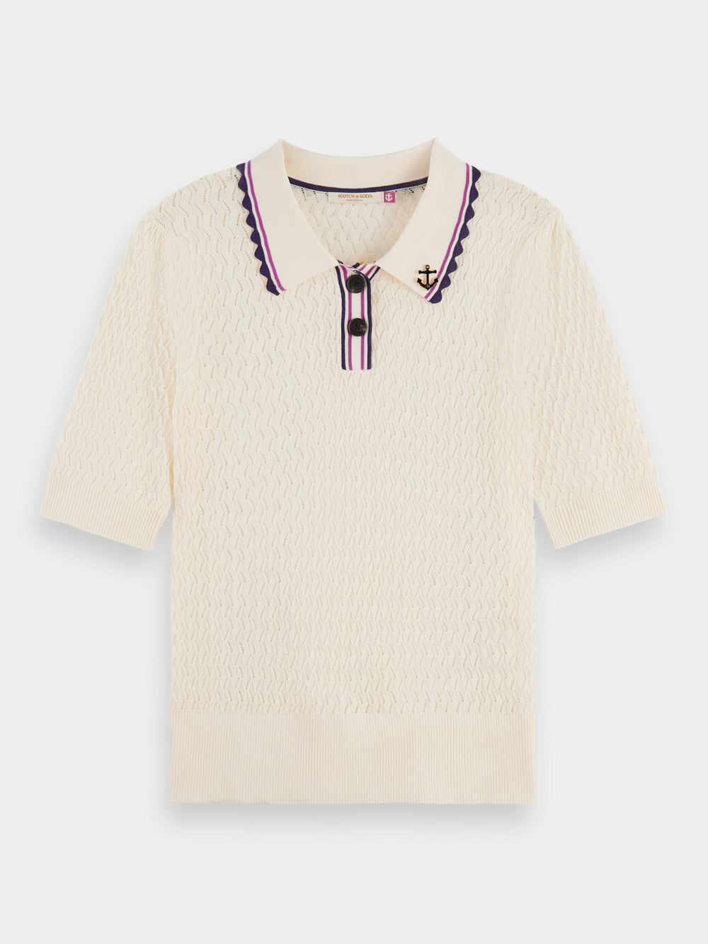 Pointelle collared knitted polo shirt - Scotch & Soda AU