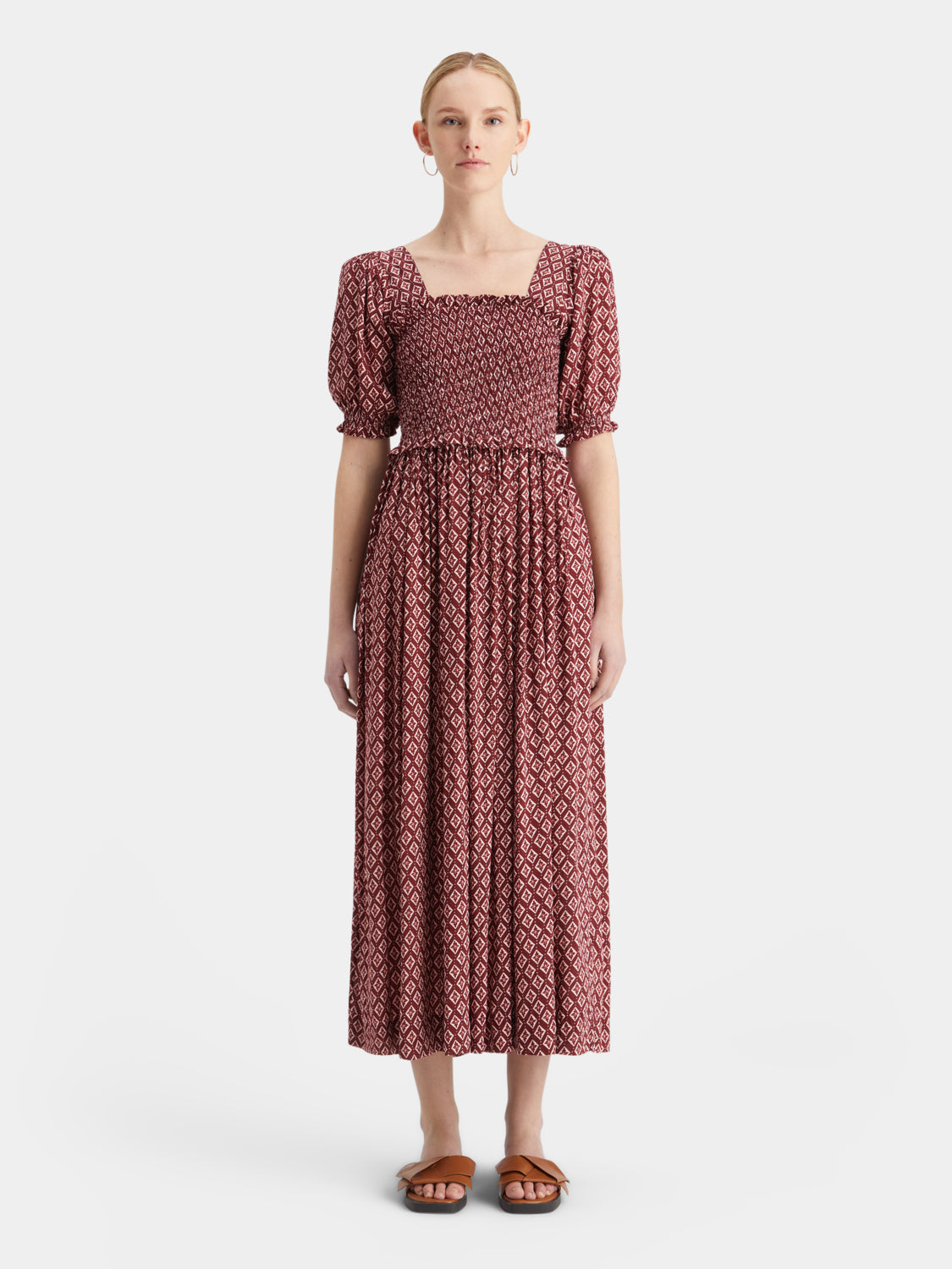 Smocked midi length dress