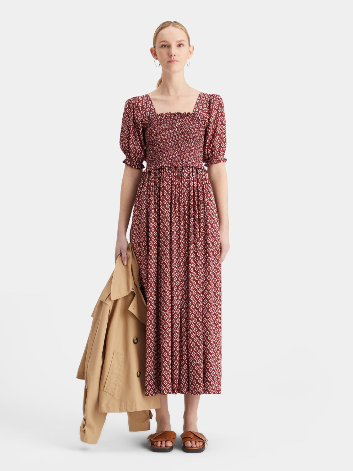 Smocked midi length dress