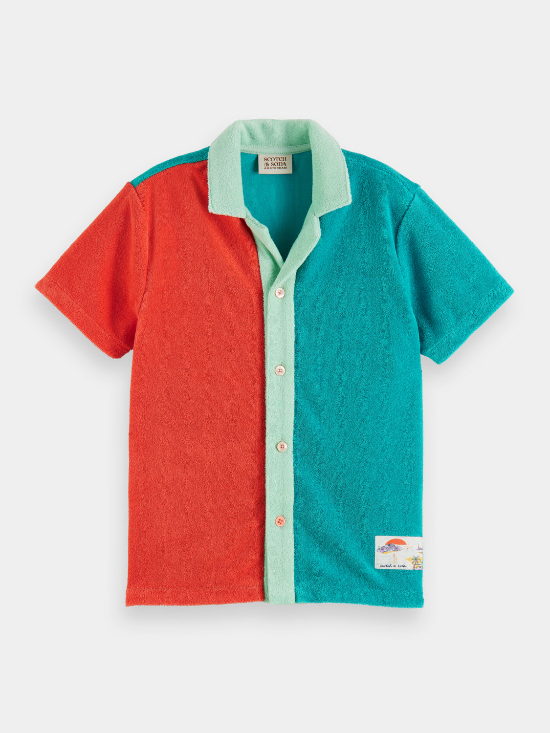 Kids - Colourblock towelling short sleeved shirt - Scotch & Soda AU