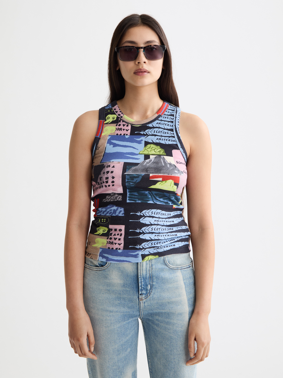 Printed ribbed racer tank