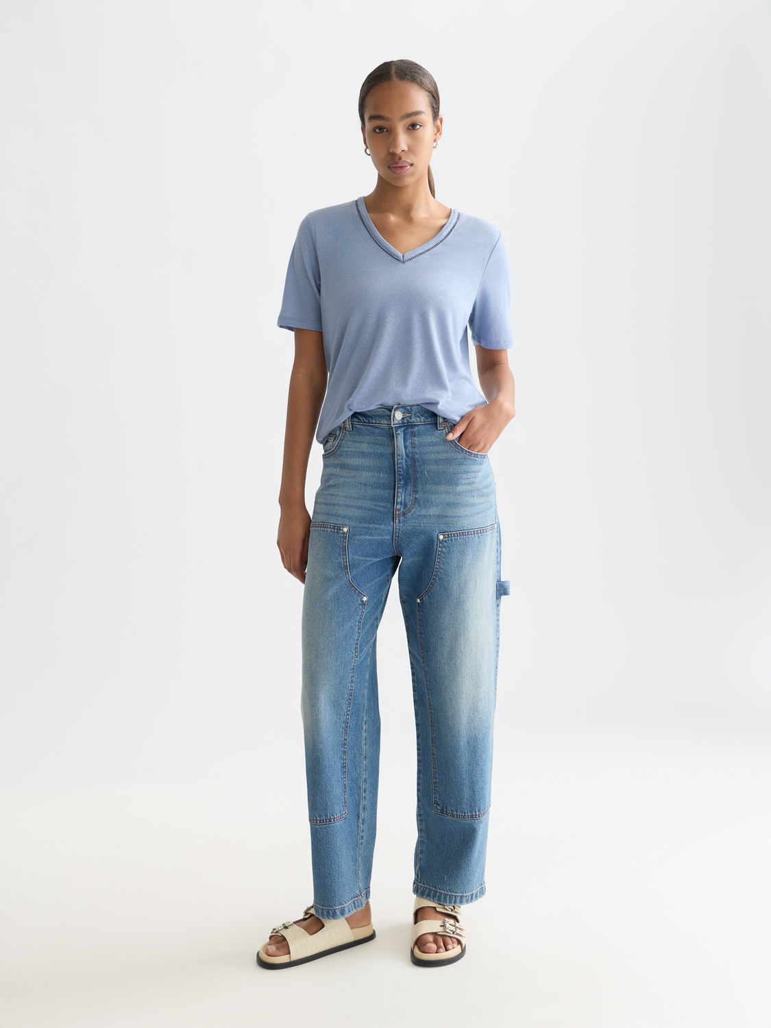 Linen v-neck t-shirt - Scotch & Soda AU